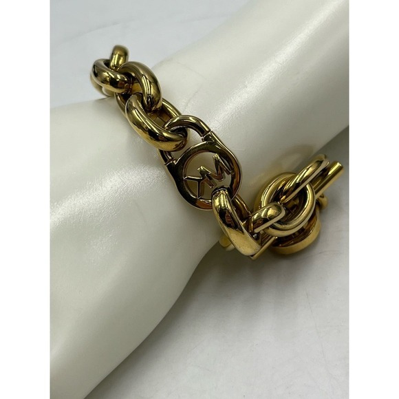 Michael Kors Gold-Tone Link Padlock Toggle Bracelet - Picture 5 of 10